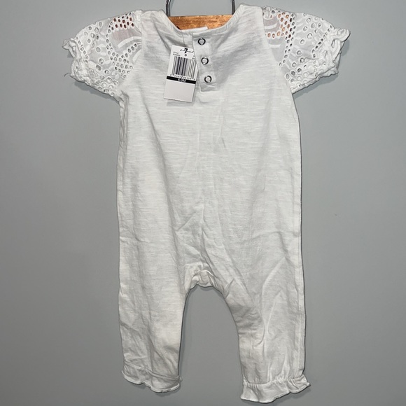 NWT 7 For All Mankind White Boho Crochet Burnout Baby Onesie- 6 to 9 months - Picture 2 of 12